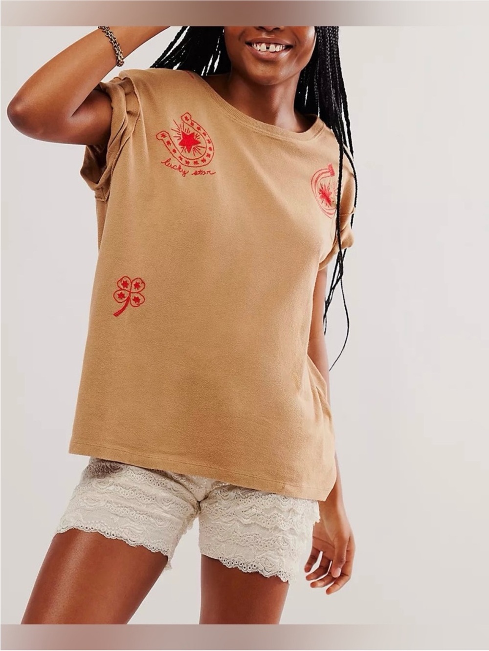 NWT Free People We The Free Horsin' Around Tee - horse shoe combo Brown - L, XL - Picture 3 of 11